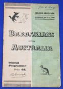 1947-8 Barbarians v Australia Rugby Programme: At Cardiff, the first such game, designed then to