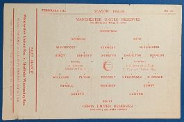 1955/56 Manchester United reserves v Leeds Utd Central League single sheet programme 11 February