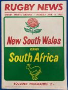1965 NSW v S Africa Rugby Programme: Rugby News edition, bold & well-detailed issue. VG