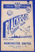 1954/55 Blackpool reserves v Manchester Utd Central League match programme 1st January 1955; team