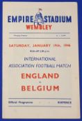 1945/46 England v Belgium international match programme at Wembley 19 January 1946; fair/good. (1)