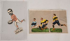Three Victorian Figures on Scraps & Baines-Style Rugby Card Figure: 'Well Played Stainland' (nr