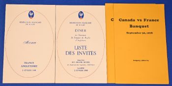 1980 French Rugby Dinner Menus etc (4): Fr v England Menu & Guest List 1980 and a pair of
