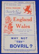 1936 Wales v England Rugby Programme: Really clean, bright example from the clash at Swansea. VG