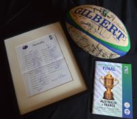 1999 RWC Winners signed Official Rugby Ball, Autograph Sheet & Final Prog (3): Gilbert official
