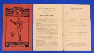 1938/1939 Arsenal v Aston Villa Div. 1 match programme 24 September 1938; also has 1939/1940