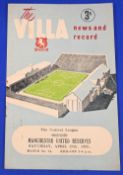 1949/50 Aston Villa reserves v Manchester Utd Central League match programme 29 April 1950; fair/