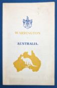 1933 Rugby League Warrington v Australia Reception Menu