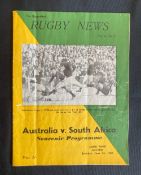 1965 Australia v S Africa 2nd Test Rugby Programme: Striking coloured Rugby News cover, two pocket
