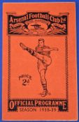 Pre-War 1938/39 FAC s/f Portsmouth v Huddersfield Town at Arsenal match programme 25 March 1939;