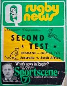 1971 Australia v S Africa 2nd Test Rugby Programme: Brisbane example, bright & clean, slight loss to