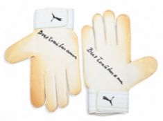 Bert Trautmann Manchester City Legend hand signed pair Goalkeepers Puma Gloves - some fading to