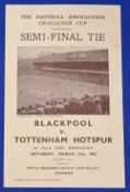 1952/53 FAC s/f Blackpool v Spurs at Villa Park 21 March 1953; fold (kept flat), score on team page.