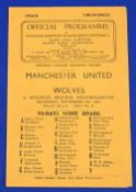 1946/47 Wolves reserves v Manchester United Central League 4 page match programme 9 November 1946;