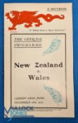 Reprint of 1905 Wales v New Zealand Official Rugby Programme: The well-known & increasingly
