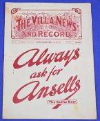 Pre-War 1932/1933 Aston Villa reserves v Manchester United Central League match 27 August 1932; also