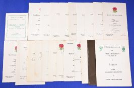1966-84 England International Rugby Dinner Menus (21): 13 assorted Five Nations homes plus v NZ