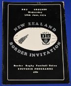 1976 Border v New Zealand Rugby Programme: Bold black cover to this East London example. VG