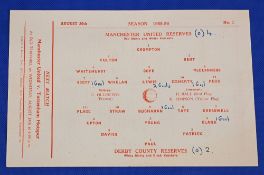 1955/56 Programme No. 1 Manchester United reserves v Derby County Central League single sheet