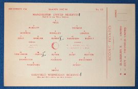 1947/48 Manchester Utd reserves v Sheffield Wednesday Central League single sheet programme 13