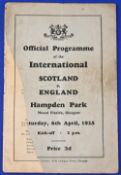 1935 Scotland v England at Hampden Park official match programme 6 April 1935; covers loose, front