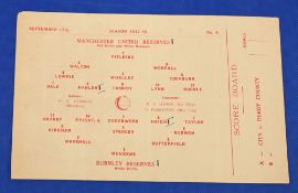 1947/48 Manchester United reserves v Burnley Central League single sheet programme 17 September