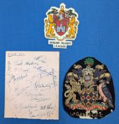 Period Wigan Rugby League Blazer Badge and Team Autograph page: to include Jim Sullivan, E J