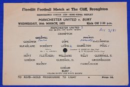 Scarce 1954/55 Manchester Senior Cup semi/final replay floodlit match at The Cliff, Broughton