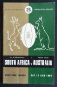 1969 S Africa v Australia Test Rugby Programme: The Durban test, signed by HO de Villiers. Crisp