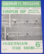 1955/56 European Cup S/F Hibernian v Stade Rheims 18 April 1956 match programme; fair/good. (1)