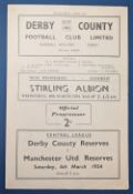 1953/54 Derby County reserves v Manchester Utd Central League match programme 6 March 1954; fair/
