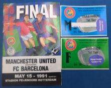European Cup Winners Cup Final Football Programme 1991 with Tickets - Manchester United Vs Barcelona