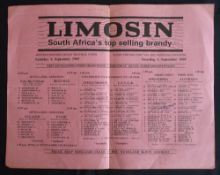 1969 S Africa v Australia Test Rugby Programme: The Cape Town test, WP issue, 4pp signed by Piet