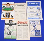 1949/50 Manchester Utd away match programmes Watford (FAC) (neat fixture on cover), Derby County (