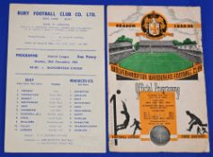 1955/56 Bury reserves v Manchester Utd central League single sheet match programme 26 December 1955;