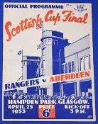 1952/53 Scottish Cup final Rangers v Aberdeen at Hampden Park 25 April 1953; tiny number on cover