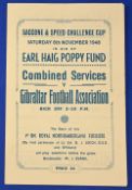 1948 Gibraltar Football Association v Combined Services match programme 6 November 1948 for the