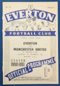 1950/51 Everton reserves v Manchester United Central League match programme, 4 pager, 4 November