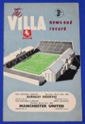 1957/58 Scarce issue Aston Villa v Manchester Utd. Div. 1 match programme (also covers Burnley