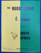 1971 Sydney v S Africa Rugby Programme: The usual competent and attractive Rugby News output. VG