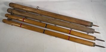 Two pairs of period Lawn Tennis Net Posts, turned single piece of wood with net fittings and