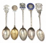5x Silver and enamel Golfing Spoons to include South Bradford Golf Club, LL Golf Club, Oldham Golf