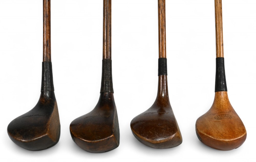 4x James Braid autograph socket neck woods incl 2x drivers one light stained and dark stained