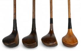 4x James Braid autograph socket neck woods incl 2x drivers one light stained and dark stained