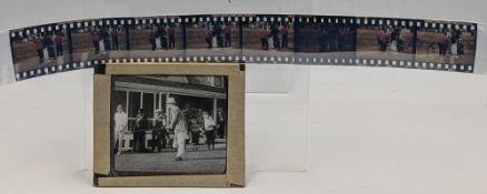 Original Glass Slide Photograph First Tee Golfer and Club House with officials - with a set of 8