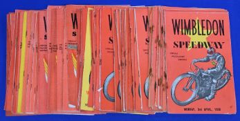 Over 100 Wimbledon speedway programmes from the fifties comprising of 1950 x19 1951 x14 1952 x21