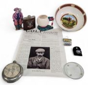 Golf Collectables: a mixed lot to include a Worcester hip flask of Harry Vardon, Royal Troon 1878