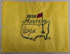 2010 The Masters signed Pin Flag winner Phil Mickleson signature obtained by a professional