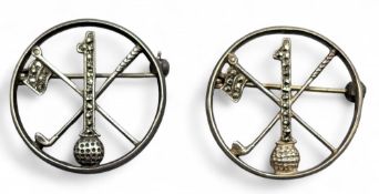 2x 925 Silver Hole in One Badges Brooches, in good condition #10g