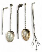 Silver Hallmarked and 925 Silver Golf Spoons, Cocktail whisk pencil and pin, the two spoons are
